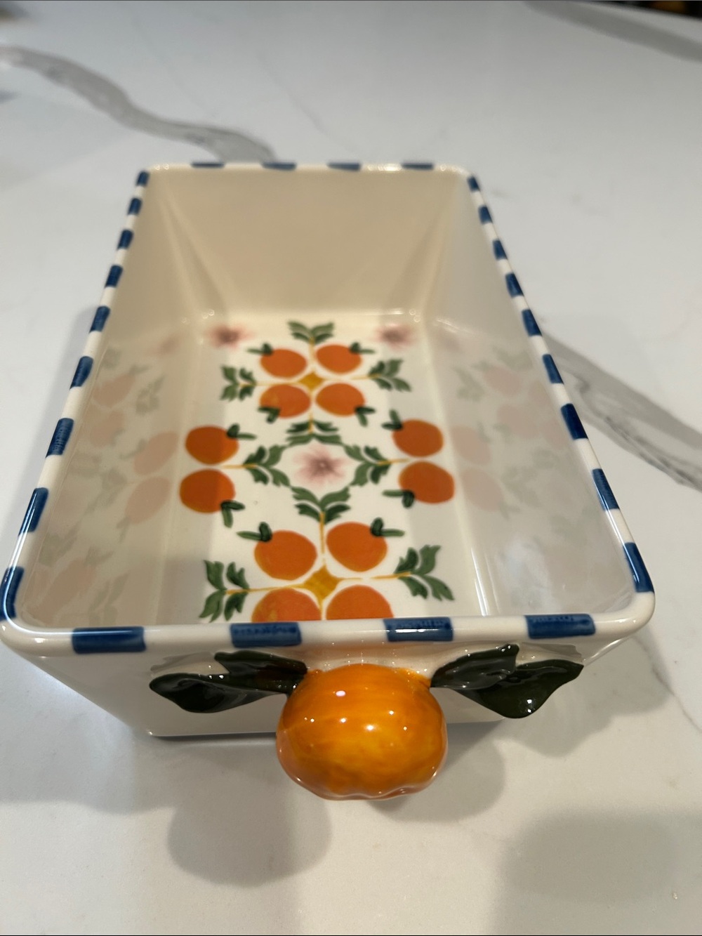 Anthropologie Valencia Ceramic Loaf Baker with Orange Fruit Design